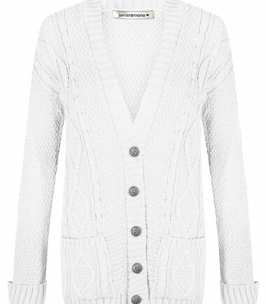 New Womens Chunky Cable Knitted ButtonUp Long Sleeve Grandad Cardigan Jumper Top