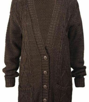New Womens Chunky Cable Knitted ButtonUp Long Sleeve Grandad Cardigan Jumper Top