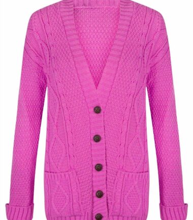 New Womens Chunky Cable Knitted ButtonUp Long Sleeve Grandad Cardigan Jumper Top