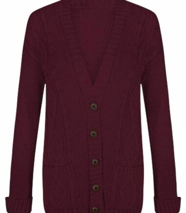 New Womens Chunky Cable Knitted ButtonUp Long Sleeve Grandad Cardigan Jumper Top
