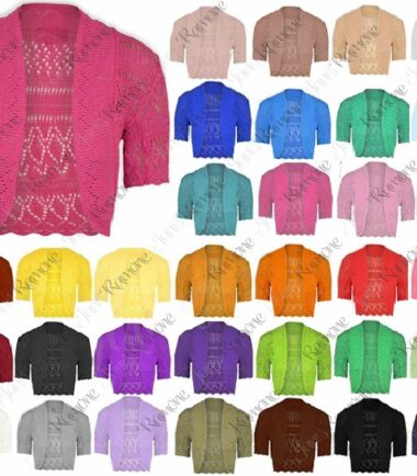 New Womens Ladies Crochet Knitted Bolero Shrug Short Cap Sleeve Crop CardiganTop