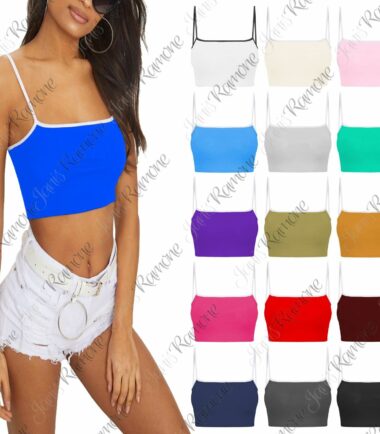 New Womens Plain Contrast Strappy Sweatheart Neck Bra Basic Vest Bralet Crop Top