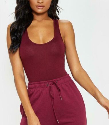 New-Womens-Sleeveless-Plain-Muscle-Racer-Back-Leotard-Stretchy-Bodysuit-Vest-Top New Womens Sleeveless Plain Muscle Racer Back Leotard Stretchy Bodysuit Vest Top