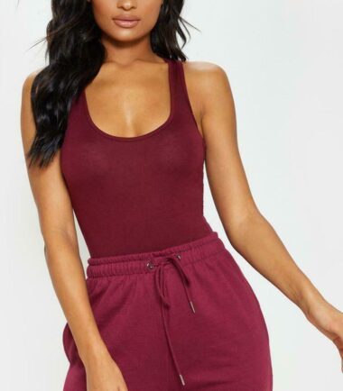 New-Womens-Sleeveless-Plain-Muscle-Racer-Back-Leotard-Stretchy-Bodysuit-Vest-Top New Womens Sleeveless Plain Muscle Racer Back Leotard Stretchy Bodysuit Vest Top