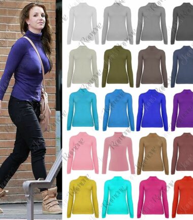 New-Womens-Plain-Ribbed-Knitted-Polo-Turtle-Neck-Stretch-Long-Sleeve-Jumper-Top New Womens Plain Ribbed Knitted Polo Turtle Neck Stretch Long Sleeve Jumper Top
