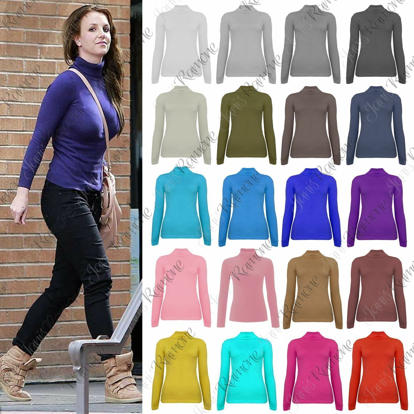 New-Womens-Plain-Ribbed-Knitted-Polo-Turtle-Neck-Stretch-Long-Sleeve-Jumper-Top New Womens Plain Ribbed Knitted Polo Turtle Neck Stretch Long Sleeve Jumper Top