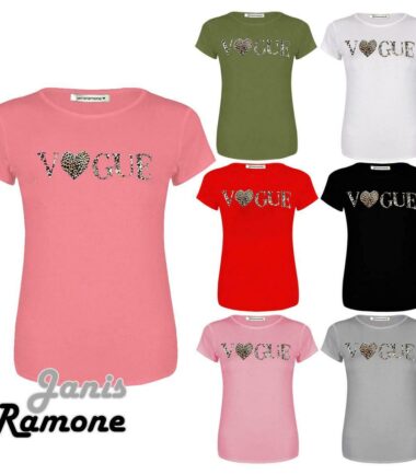 Womens Vogue Heart Leopard Print Short Sleeve Fitted Jersey Casual T-Shirt Tops