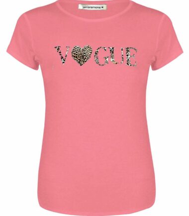 Womens Vogue Heart Leopard Print Short Sleeve Fitted Jersey Casual T-Shirt Tops