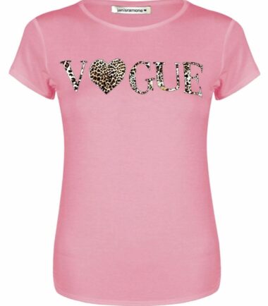 Womens Vogue Heart Leopard Print Short Sleeve Fitted Jersey Casual T-Shirt Tops