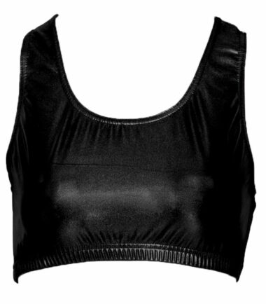 New Womens WetLook Shiny Metallic Gymnastic Disco Dance Wear Racer Vest Crop Top