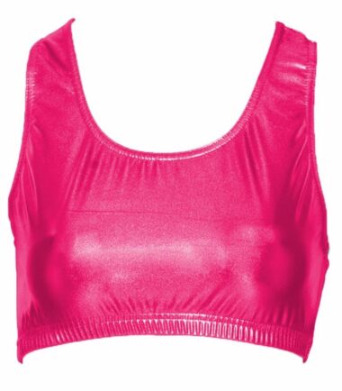 New Womens WetLook Shiny Metallic Gymnastic Disco Dance Wear Racer Vest Crop Top