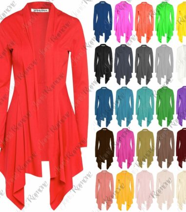 New Womens Open Front Plain Long Sleeve Waterfall Cardigan Ribbed Drape Coat Top