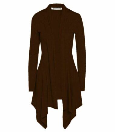 New Womens Open Front Plain Long Sleeve Waterfall Cardigan Ribbed Drape Coat Top