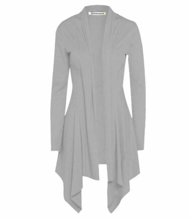 New Womens Open Front Plain Long Sleeve Waterfall Cardigan Ribbed Drape Coat Top