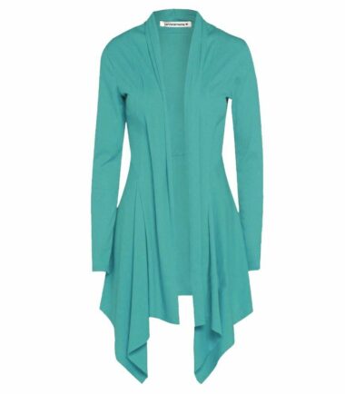 New Womens Open Front Plain Long Sleeve Waterfall Cardigan Ribbed Drape Coat Top