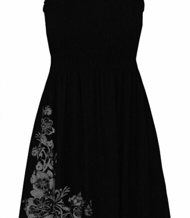 New Womens Floral Glitter Print Bandeau Boobtube Sheering Swing Mini Dress Top