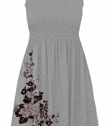 New Womens Floral Glitter Print Bandeau Boobtube Sheering Swing Mini Dress Top