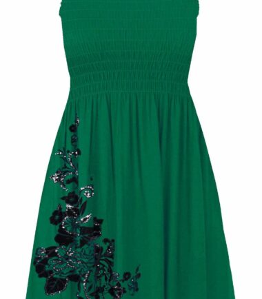 New Womens Floral Glitter Print Bandeau Boobtube Sheering Swing Mini Dress Top