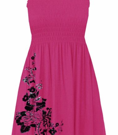 New Womens Floral Glitter Print Bandeau Boobtube Sheering Swing Mini Dress Top