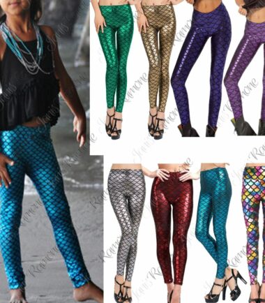 New Kids Girls Mermaid Fish Scale Holographic SlimFit Metallic Leggings Trousers
