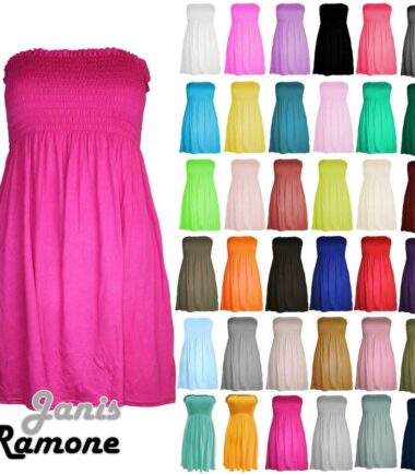 Womens Plain Bandeau Boobtube Strapless Ruched Sheering Mini Dress Plus Size
