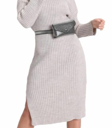 Womens Polo Roll Neck Chunky Knitted Side Split Baggy Warm Midi Jumper Dress Top