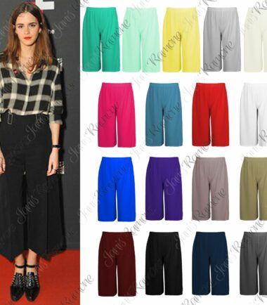 Womens Plain Wide Leg Culottes 3/4 Length Shorts Trousers Casual Palazzo Pants