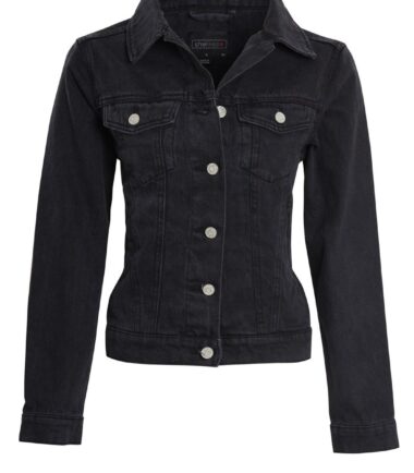 Womens Denim Jacket Ladies Black Blue Button Up Vintage Wash Size 8-16