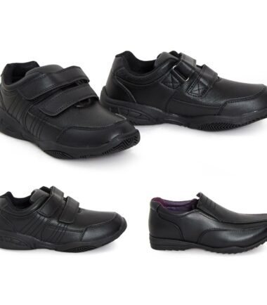 Boys Black Touch Fasten Back To School Velcro Casual Slip On Faux Leather Shoes