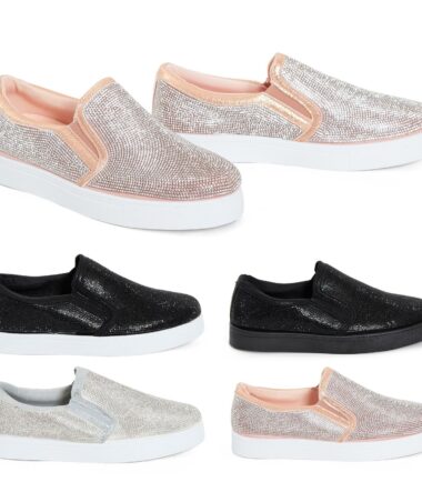 Shelikes Womens Ladies Slip On Diamante Detail Embellished Studded Trainers Size