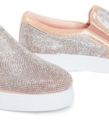 Shelikes Womens Ladies Slip On Diamante Detail Embellished Studded Trainers Size