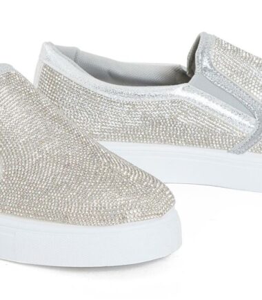 Shelikes Womens Ladies Slip On Diamante Detail Embellished Studded Trainers Size