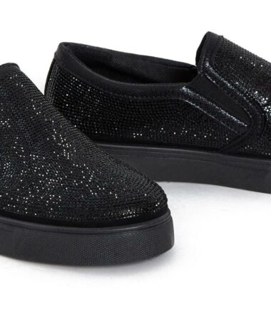 Shelikes Womens Ladies Slip On Diamante Detail Embellished Studded Trainers Size