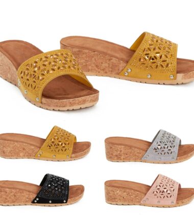 Shelikes Womens Slip On Suede Flat Slider Summer Flatform Cork Sandals Shoes