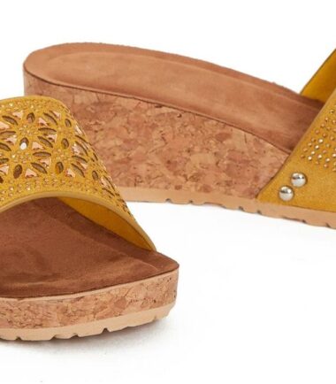 Shelikes Womens Slip On Suede Flat Slider Summer Flatform Cork Sandals Shoes