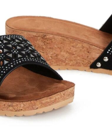 Shelikes Womens Slip On Suede Flat Slider Summer Flatform Cork Sandals Shoes