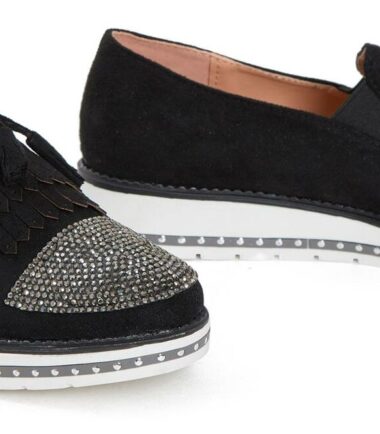 Womens Flat Tassle Loafers Diamante Casual Party Slip On Shoes Pumps Black