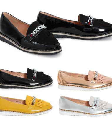 Womens Chain Suede Slip On Flat Sole Loafer Office Shiny Comfy Slider Shoes
