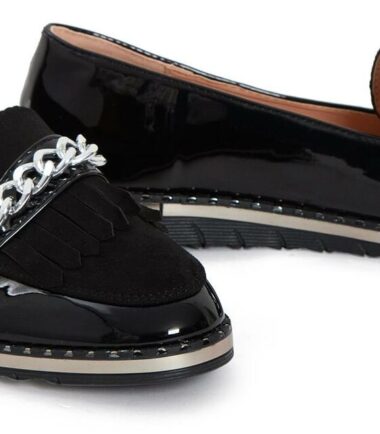 Womens Chain Suede Slip On Flat Sole Loafer Office Shiny Comfy Slider Shoes