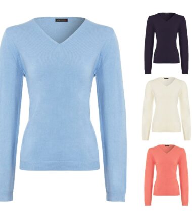 Womens V Neck Long Sleeve Soft Everyday Knitted Jumper Size
