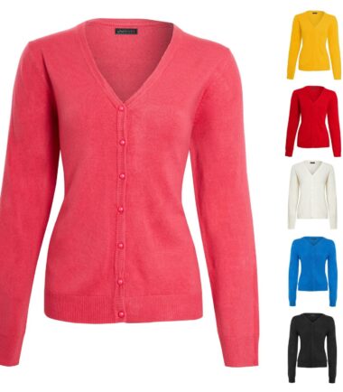 Womens Button Up V Neck Long Sleeve Knitted Soft Cardigan Jumper Size