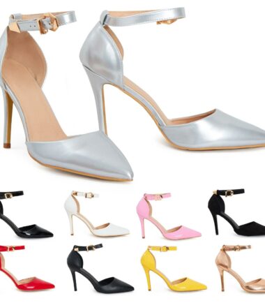 Shelikes Womens Buckle Ankle Strap Stiletto Heel Court Shoes Size 9 10 11 12