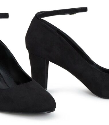 Shelikes Womens Patent Suede Buckle Ankle Strap Mid Block Heel Plus