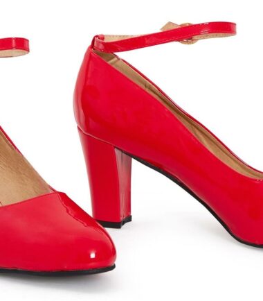 Shelikes Womens Patent Suede Buckle Ankle Strap Mid Block Heel Plus