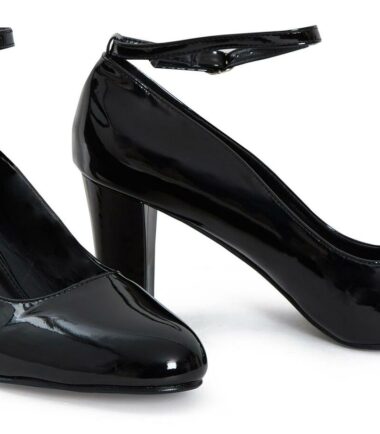 Shelikes Womens Patent Suede Buckle Ankle Strap Mid Block Heel Plus