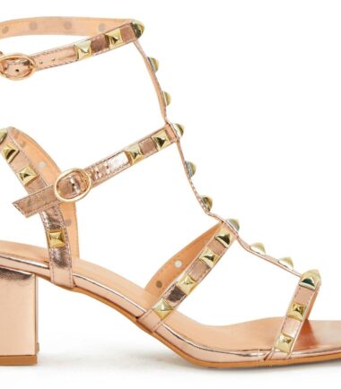 Shelikes Womens Unisex Studded Block Mid Heeled Rivet Sandal Plus Size
