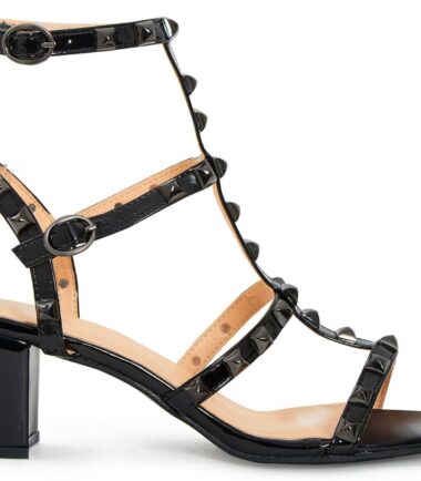 Shelikes Womens Unisex Studded Block Mid Heeled Rivet Sandal Plus Size