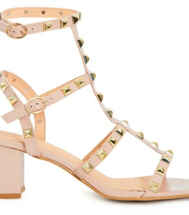 Shelikes Womens Unisex Studded Block Mid Heeled Rivet Sandal Plus Size