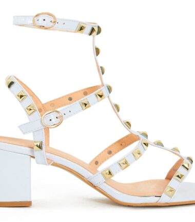 Shelikes Womens Unisex Studded Block Mid Heeled Rivet Sandal Plus Size