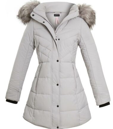 Shelikes Womens Long Faux Fur Trim Hood Fitted Quilted Jacket Puffer Coat Parka